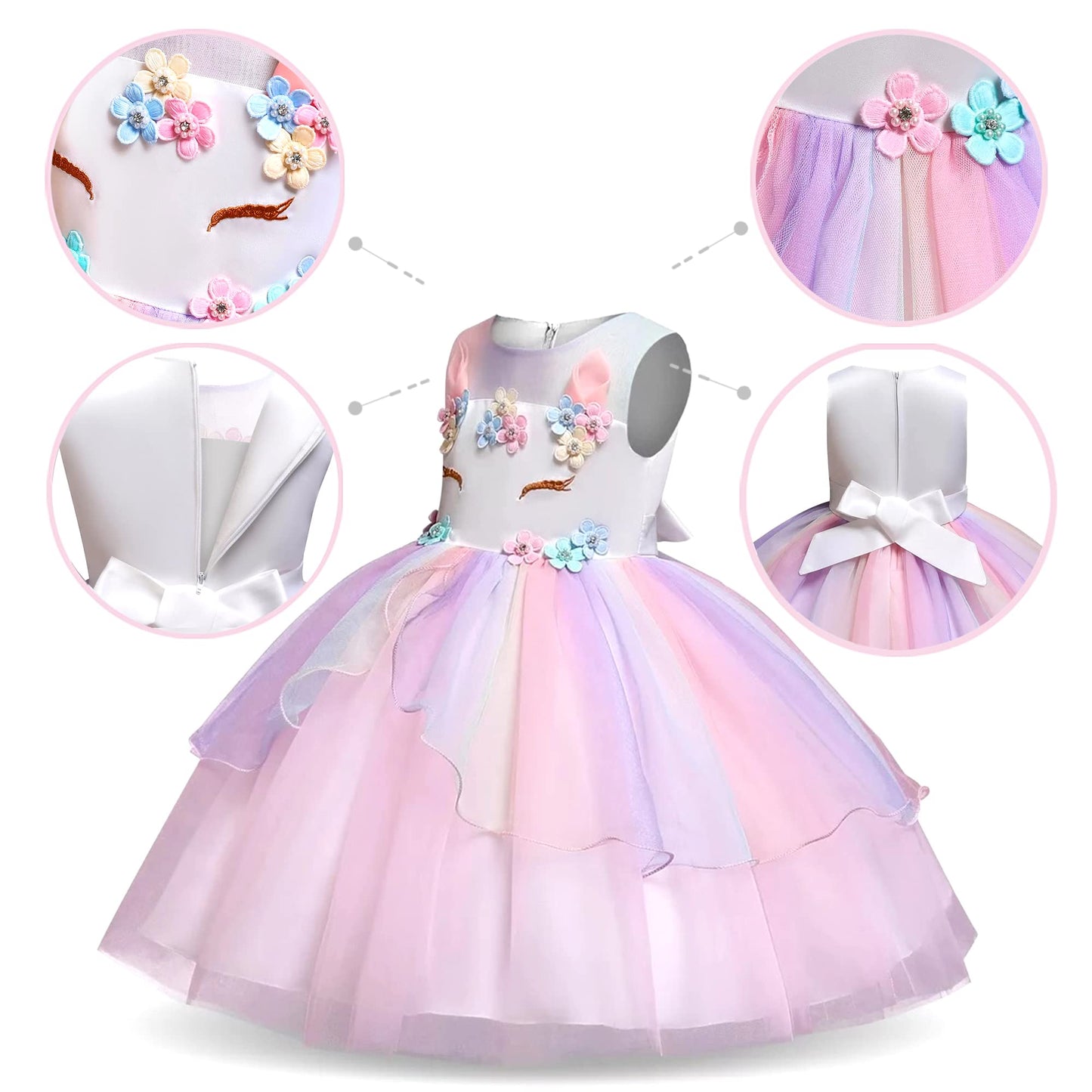 Unicorn Princess Dress Up Clothes For Little Girls - Costume, Jewelry And Headband (8-9 Years, Unicorn Princess 1)