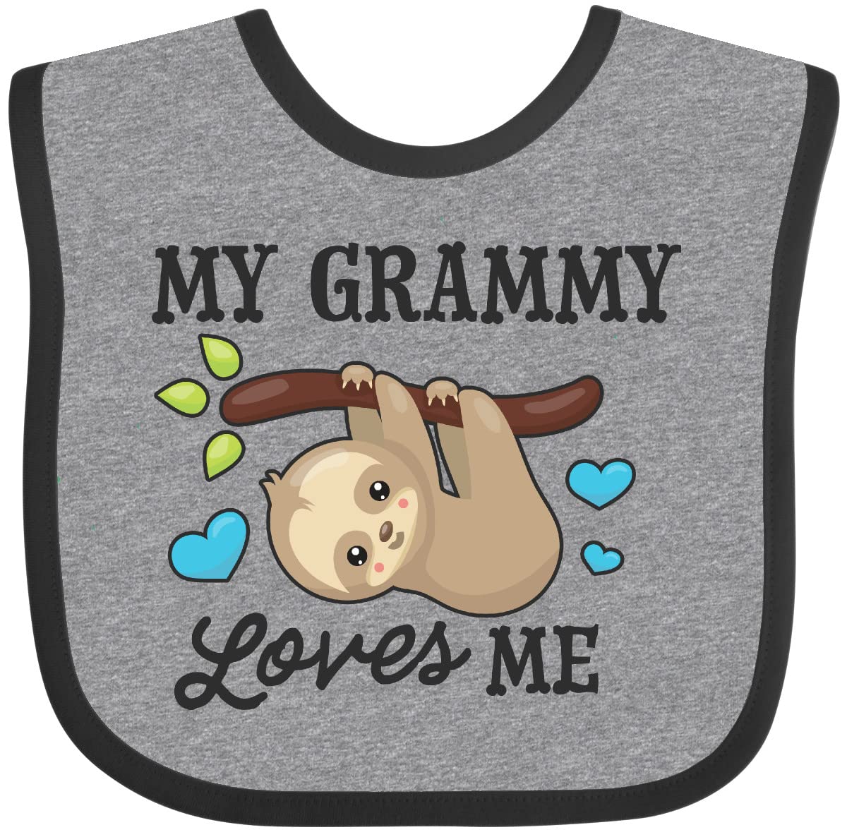 Inktastic My Grammy Loves Me With Sloth And Hearts Baby Bib Heather And Black 2F212