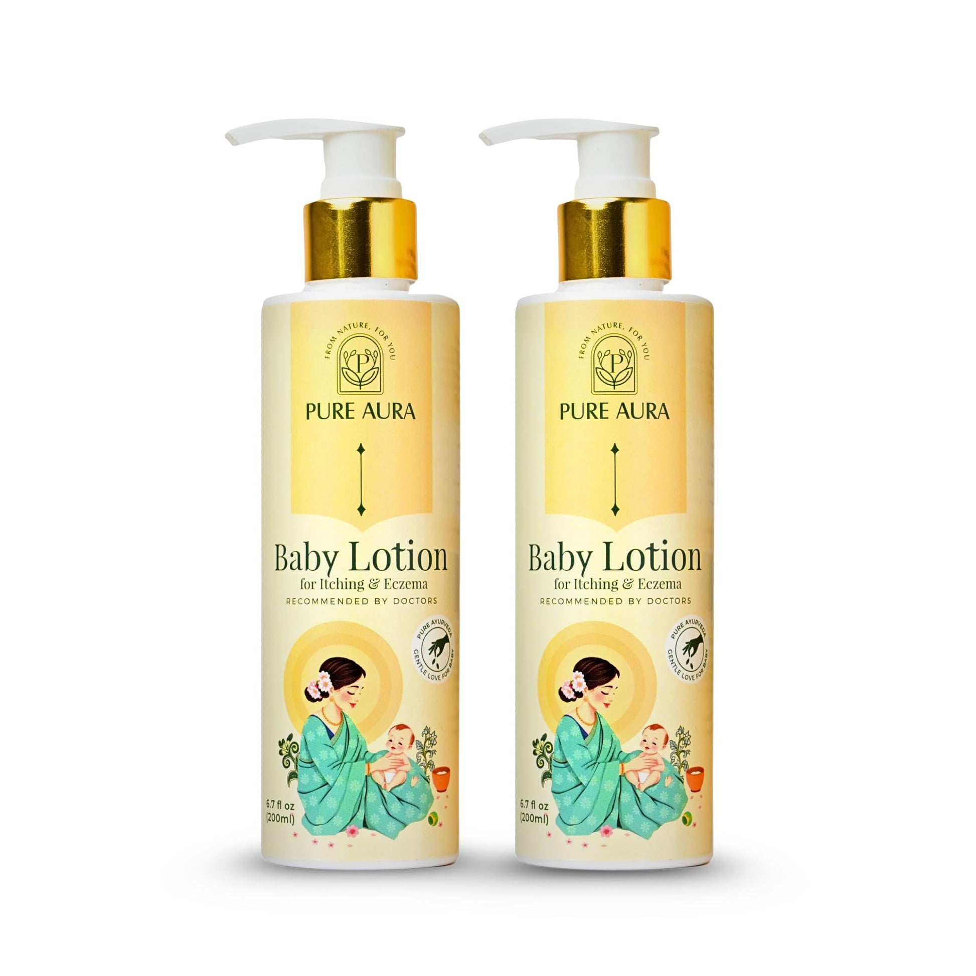 Pure Aura Baby Lotion For Itching & Eczema Relief (Pack Of 2, 200Ml) | Ayurvedic & Chemical-Free | Safe For Newborns & Kids | Do