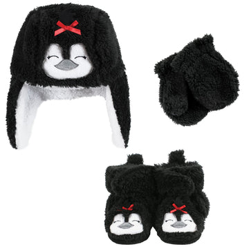 Hudson Baby Womens Hat, Set, Penguin, 0-6 Hudson Baby Unisex Baby Trapper Hat Mitten And Bootie Set Girl Penguin 0 6 Months, Gir
