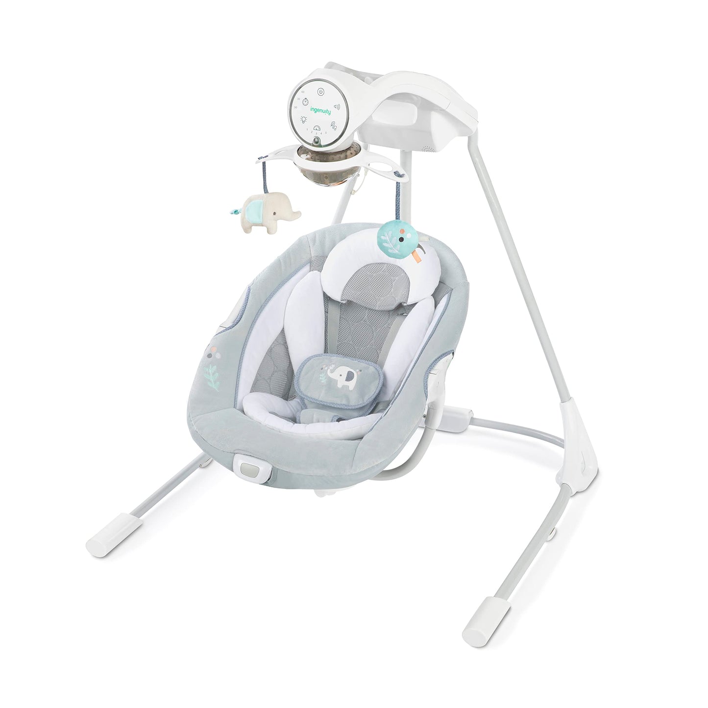 Ingenuity InLighten 6-Speed Baby Swing - Easy-Fold Frame, Swivel Infant Seat, Nature Sounds, Light Up Mobile - Flora the Unicorn