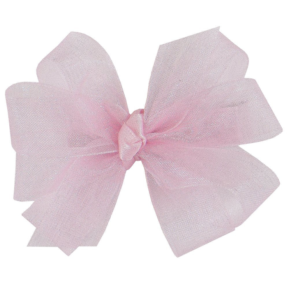 Wee Ones Girls' Organza Double Hair Bow on a WeeStay Clip with Satin Knot Center, Tiny, Light Pink