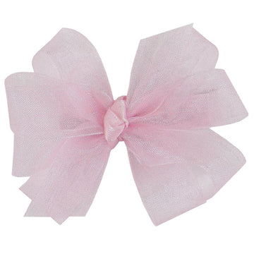 Wee Ones Girls' Organza Double Hair Bow on a WeeStay Clip with Satin Knot Center, Tiny, Light Pink