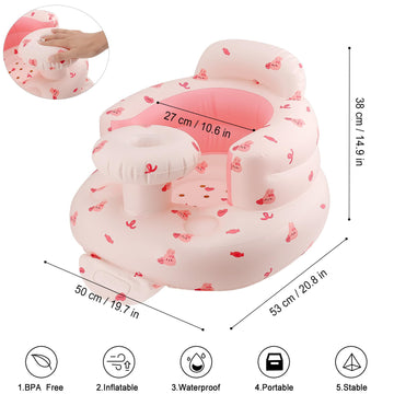 Pink Baby Inflatable Seat For Babies 3-36 Months Girl, Built In Air Pump, Bear Baby Support Seat Summer Toddler Chair For Sittin