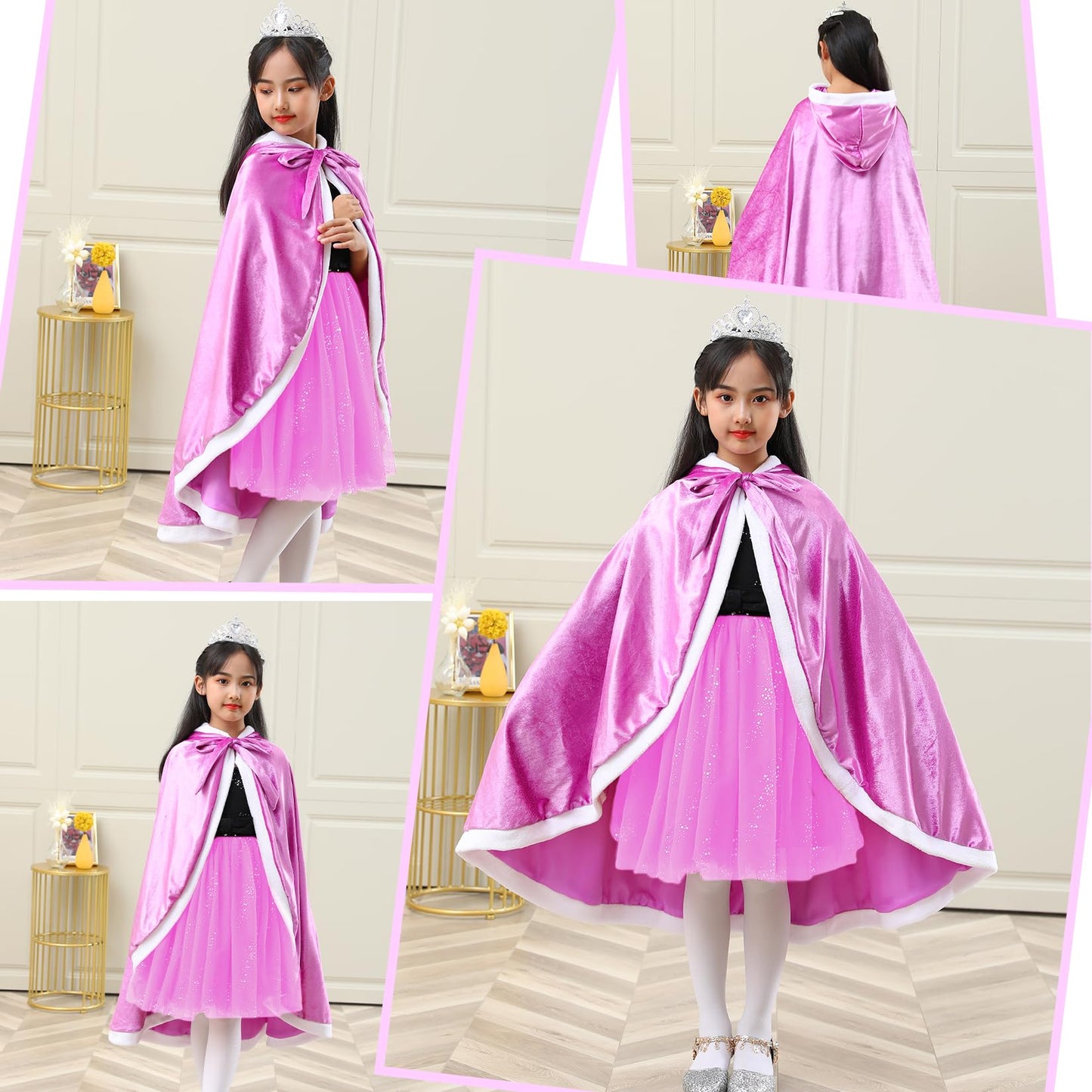 Century Star Girl Fur Princess Cape With Hood Kids Cloak For Little Girls Christmas Purple 5-7 Years