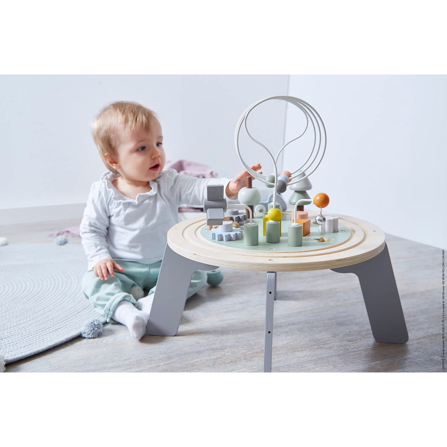 Janod J04402 Sweet Cocoon Wooden Activity Multi-Play Table Toddlers - Fine Motor Development - Non-Slip Feet - Water Painted and