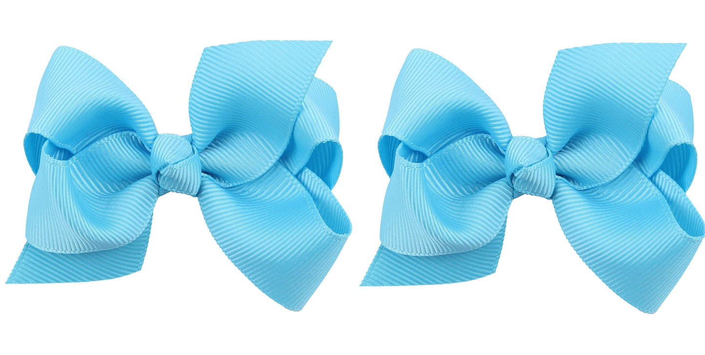 Zoonai 3 Inch Baby Girl Hair Bows Boutique Hair Clip Teens Toddlers Hairpin Headwear - Set Of 2 (Sky Blue)