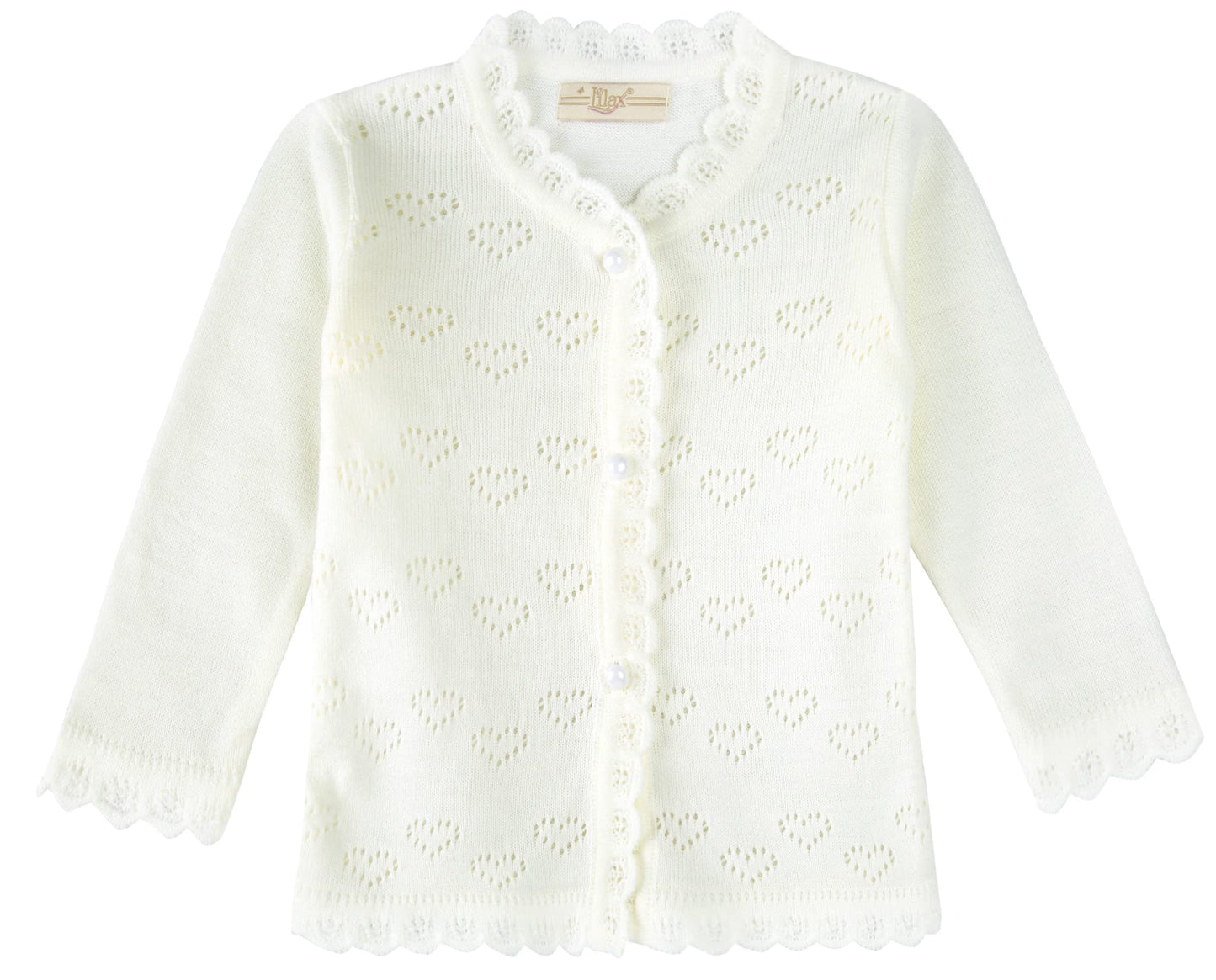 Lilax Baby Girls' Little Hearts Knit Cardigan Sweater (6 Months, Cream)