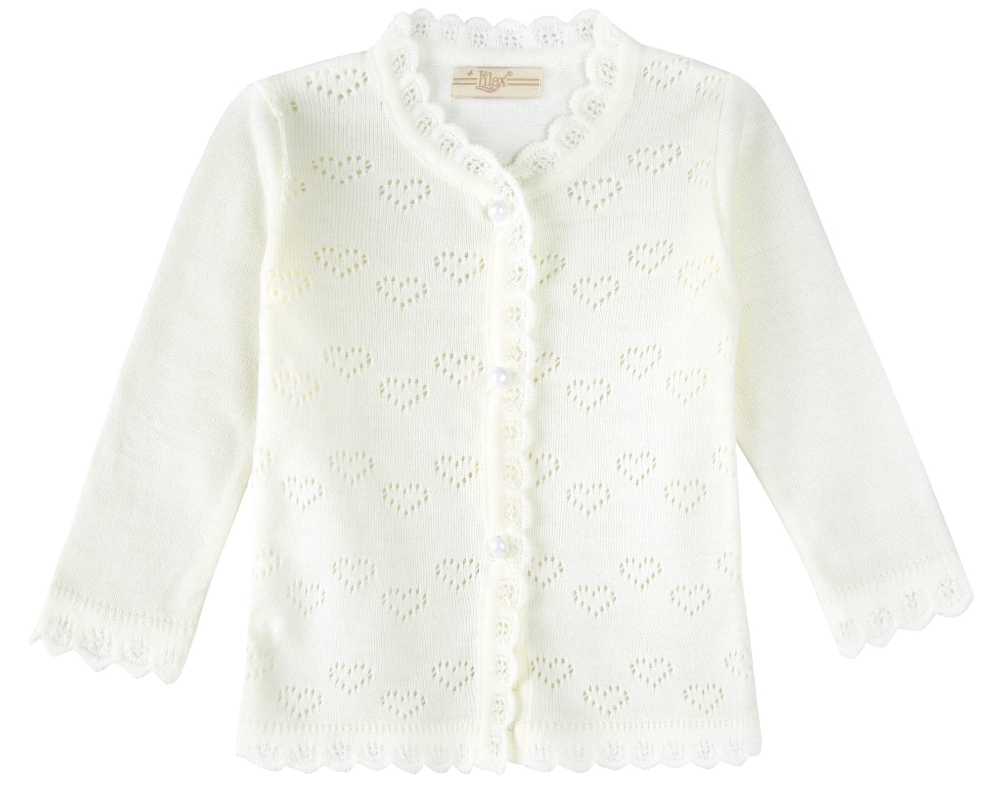 Lilax Baby Girls' Little Hearts Knit Cardigan Sweater (6 Months, Cream)