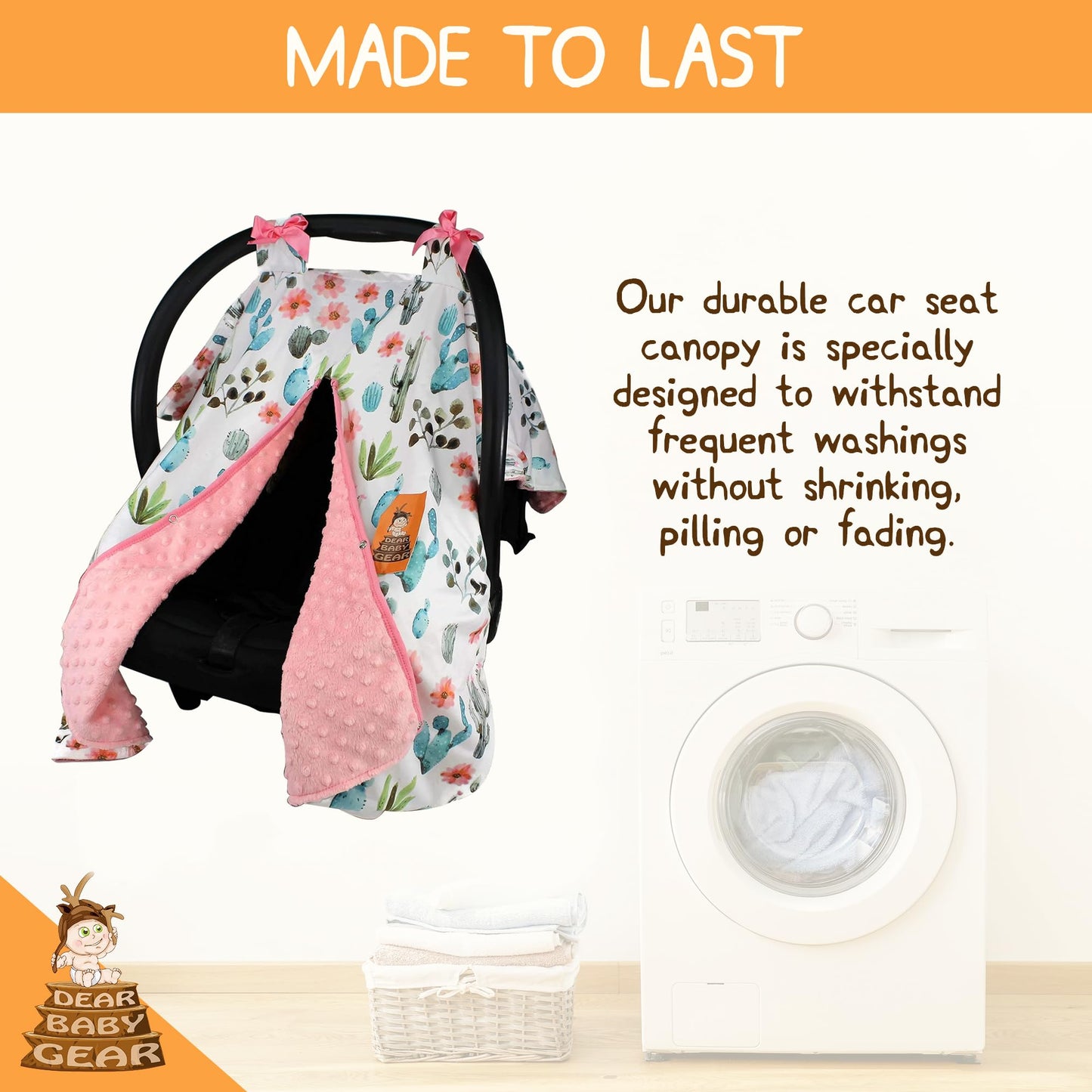Dear Baby Gear Carseat Canopy With Snap Opening For Girls - Infant Canopies - Nursing Covers - 37' X 29' (Watercolor Cactus Fl