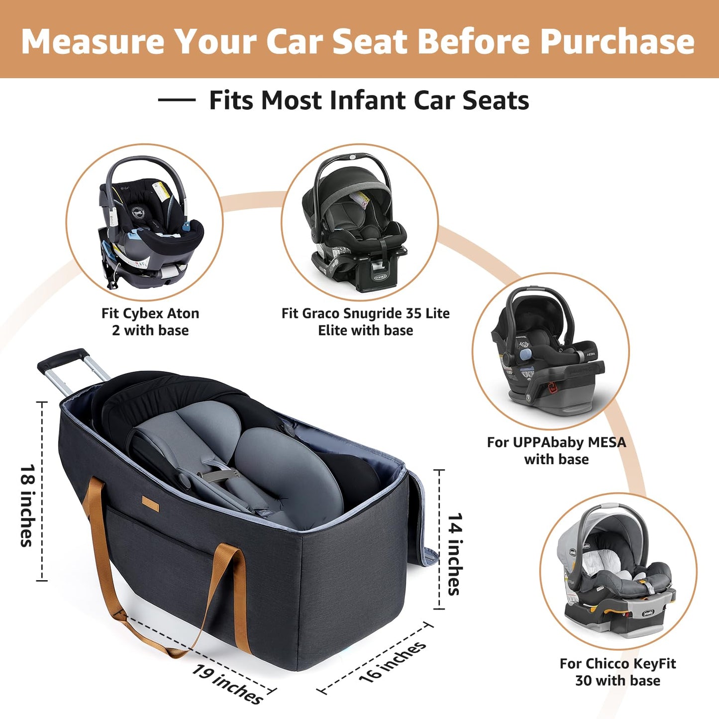 Tonyeee Infant Car Seat Travel Bag With Wheels Fits Chicco Keyfit 30,Nuna Pipa,Uppababy Mesa, Padded Car Seat Bags For Airplane,