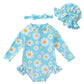SODLON Baby Girl Swimsuit 6-9 Months 9-12 Month Girls Rash Guard Bathing Suit Ruffle Blue Daisy One-Piece Long Sleeve Infant Bat