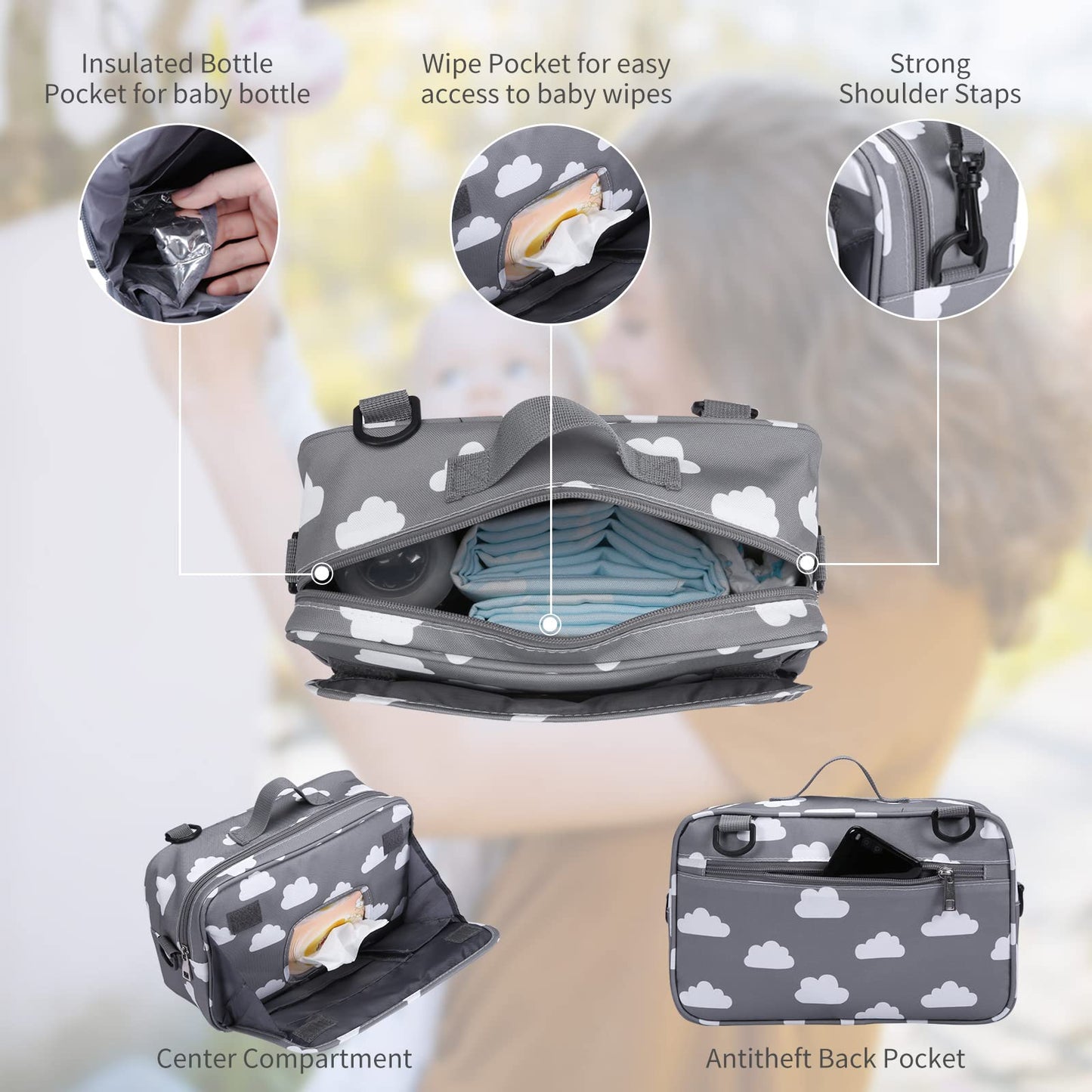 Small Diaper Bag, Stroller Organizer Bags For Baby With Insulated Pocket, Stroller Hooks And Adjustable Strap,Universal Mini Dia