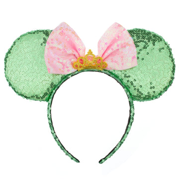 Foeran Mouse Ears Headbands Shiny Bows Mouse Ears Glitter Party Princess Decoration Cosplay Costume For Girls Women (Green/Pink)