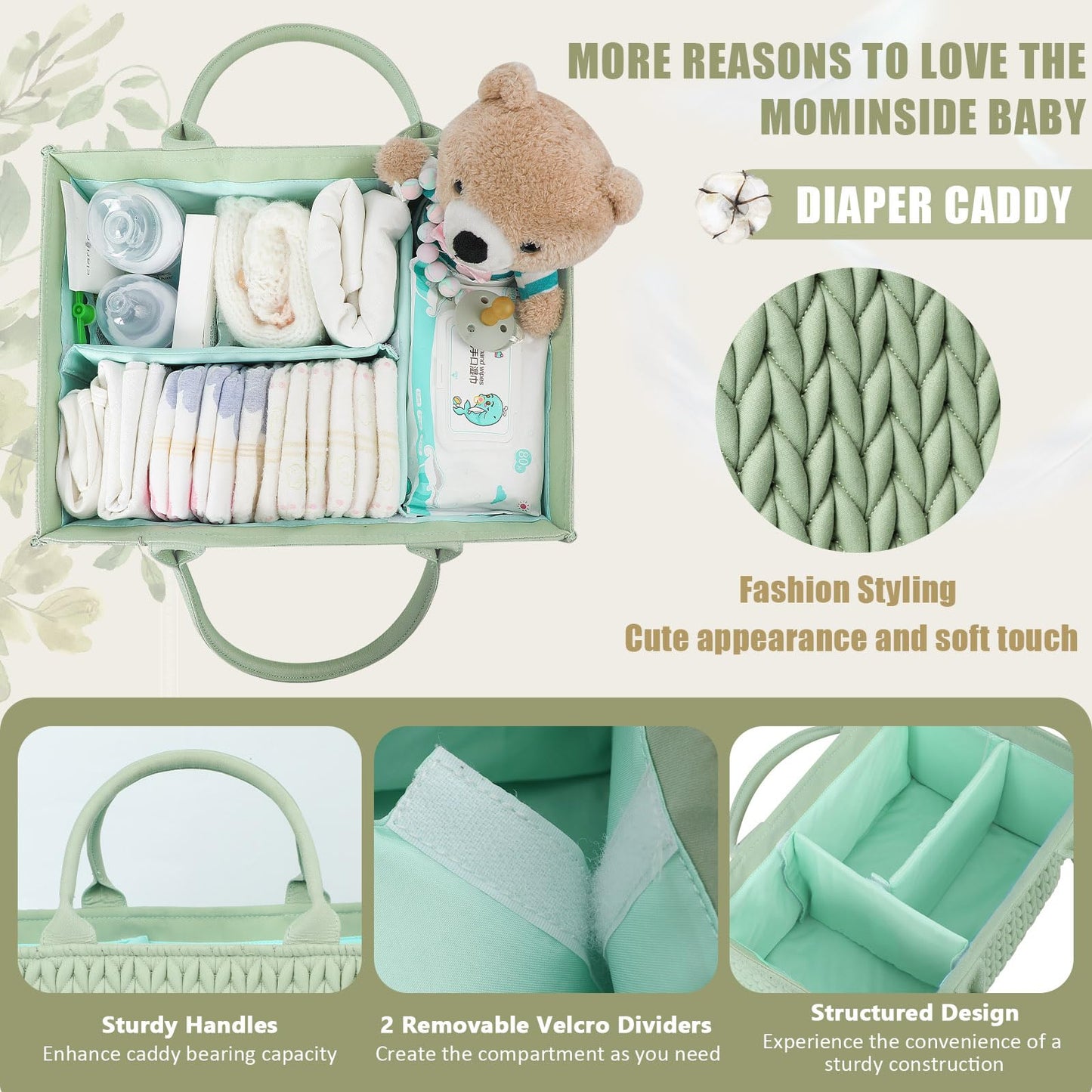 Mominside Diaper Caddy Organizer, Baby Basket Nursery Storage, Portable Changing Table Car Caddy Organizer For Girl Boy, Baby Re