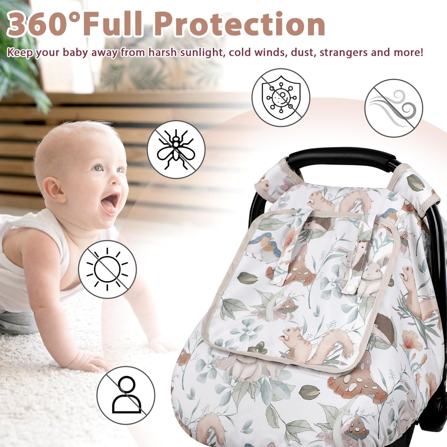 Caruili Car Seat Cover Baby Girl Boy, Warm Winter Carseat Cover For Baby, Kick-Proof Infant Car Seat Cover With Peep Window, Win