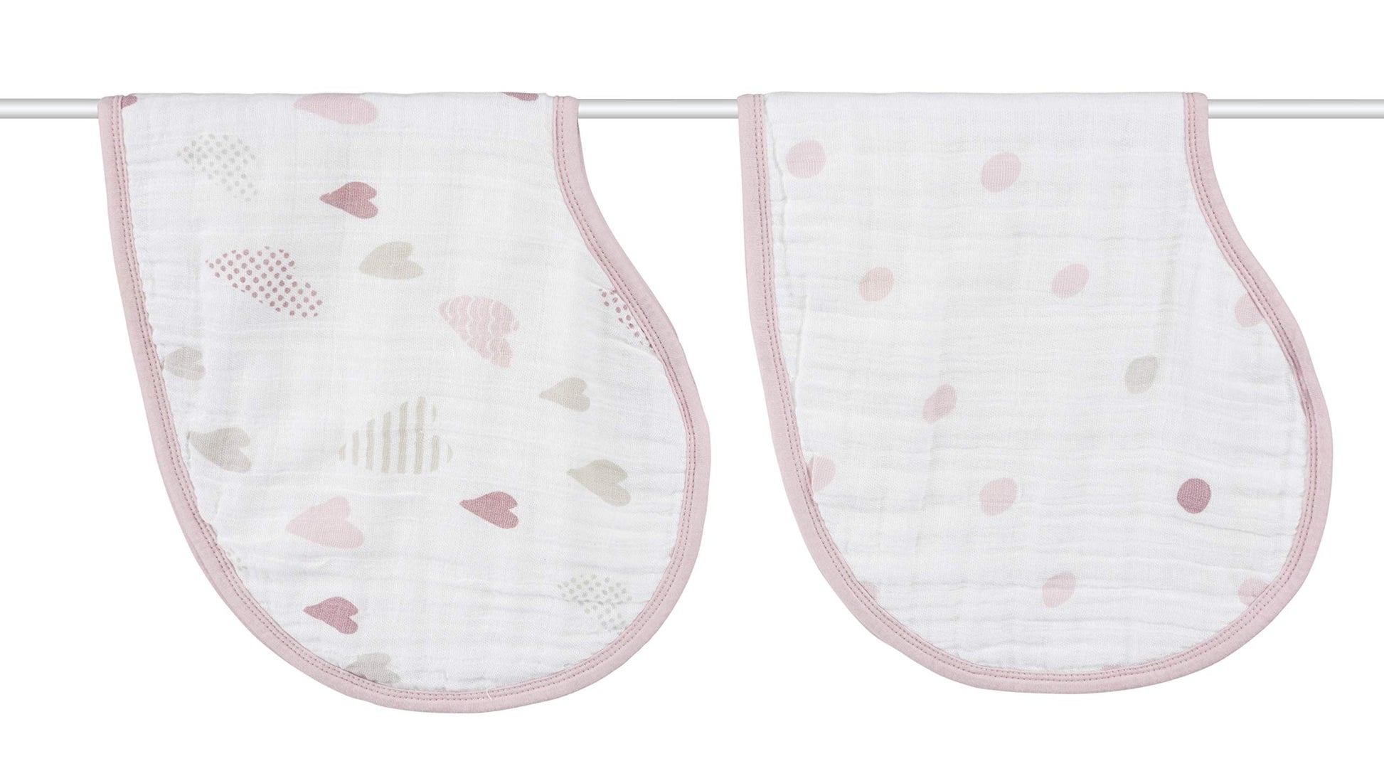 aden + anais Burpy Bib, 100% Cotton Muslin, Soft Absorbent 4 Layers, Multi-Use Burp Cloth and Bib, 22.5 X 11, 2 Pack, Heartbreak