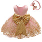 Cmmchaah Toddler Girl Big Bowknot Dresses Baby Little Girls Lace Embroidery Wedding Party Ball Gown Dress (Pink,120)