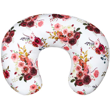 Floral Nursing Pillow Cover For Baby Girl, Soft Organic Breastfeeding Pillow Slipcover, Newborn Feeding Pillow Cover, Burgundy W