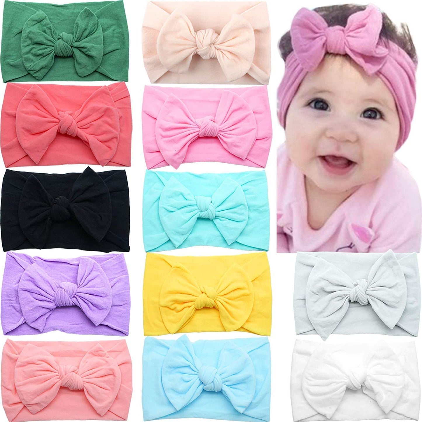 C  Llot Super Stretchy Soft Knot Headbands With Hair Bows Head Wrap Hair Accessories For Newborn Baby Girls Infant Toddlers Kids