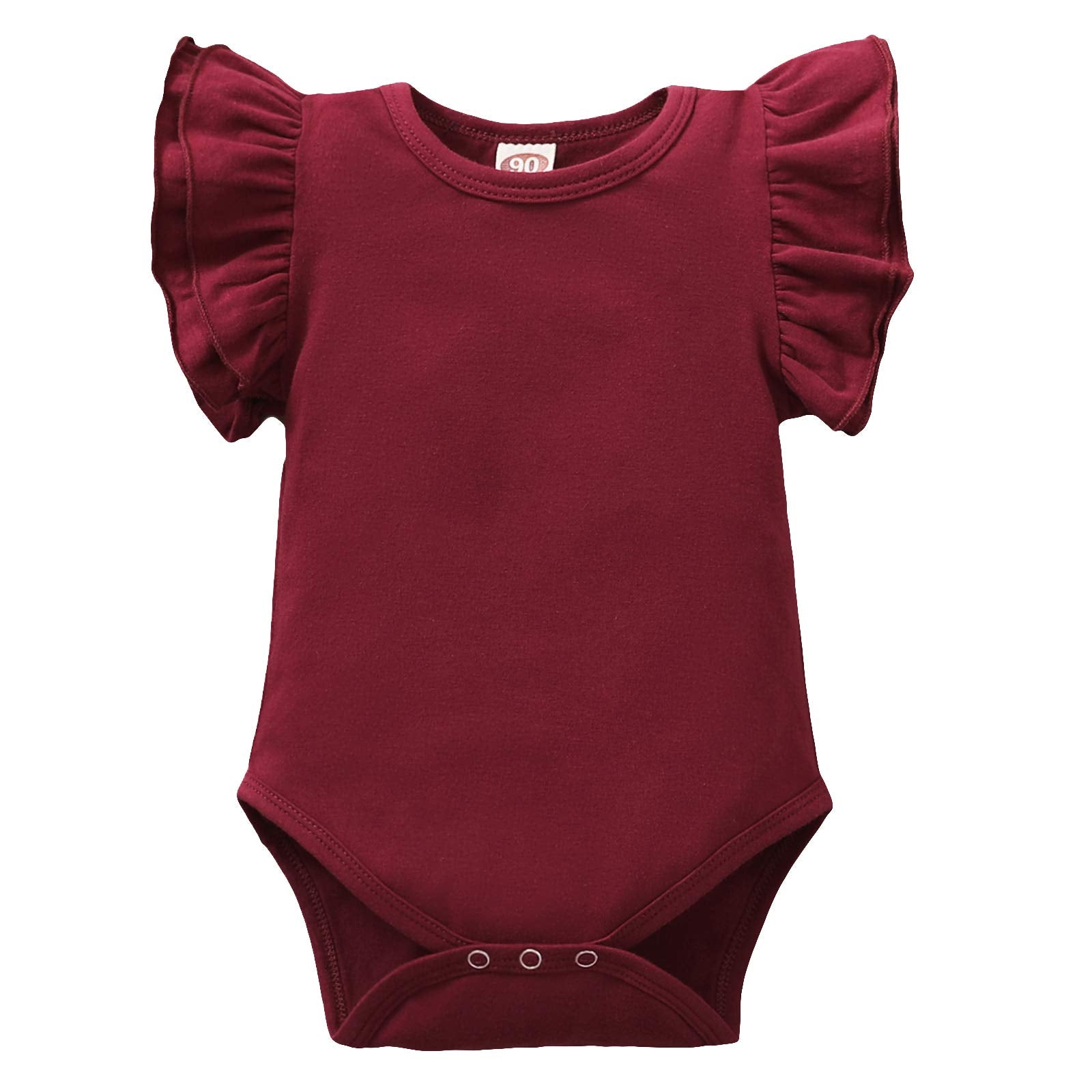 Lysmuch Baby Girls Ruffle Short Sleeve Bodysuit Infant Solid Onesie Casual Plain Blouse Top Romper (Wine Red, 12-18 Months)