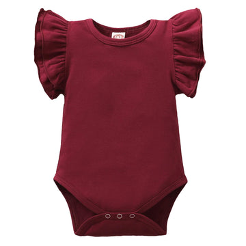 Lysmuch Baby Girls Ruffle Short Sleeve Bodysuit Infant Solid Onesie Casual Plain Blouse Top Romper (Wine Red, 12-18 Months)