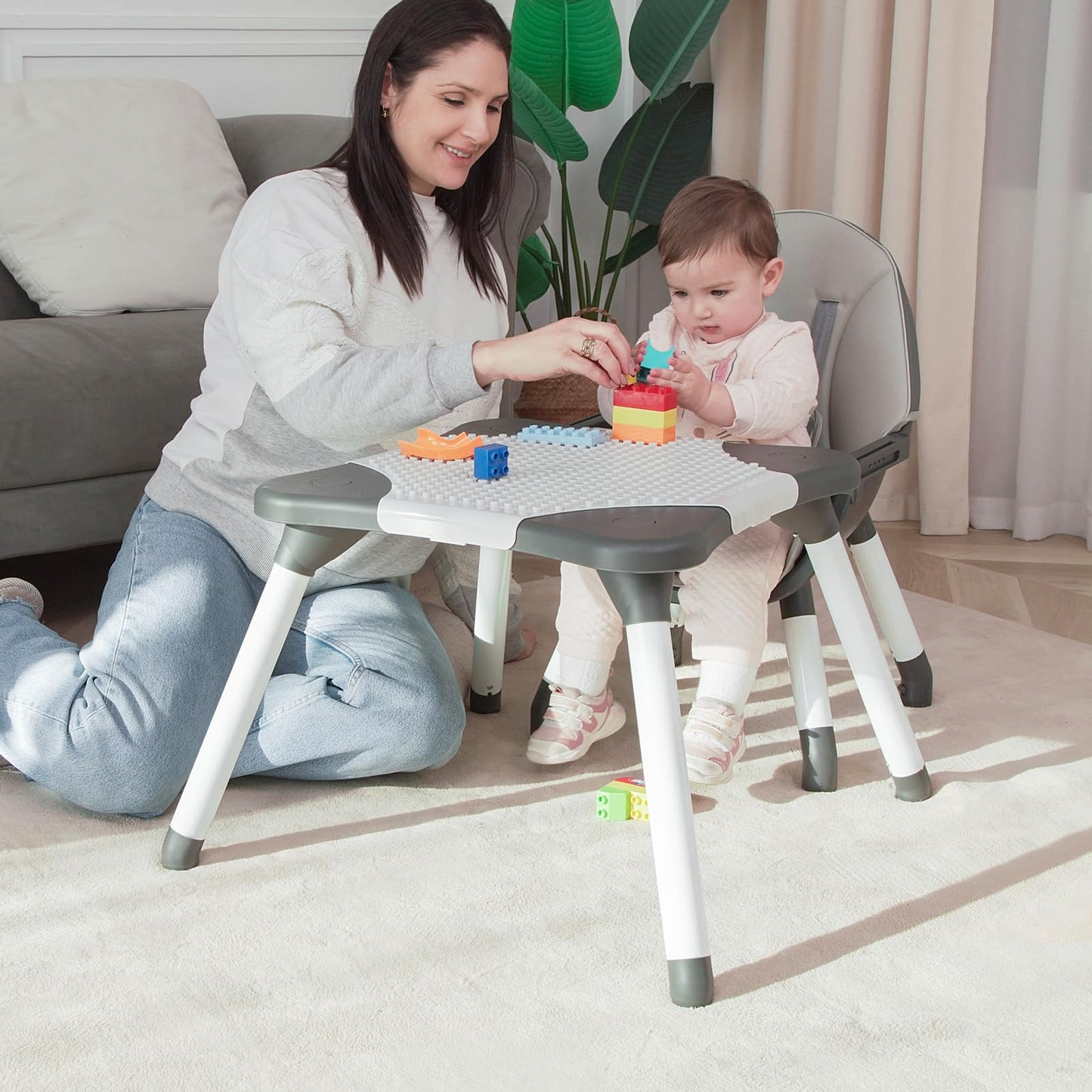 Baby Highchair,6 In 1 High Chairs For Babies And Toddler Baby Feeding Chair Coverts To Highchair For Baby, Kids Learning Table,B