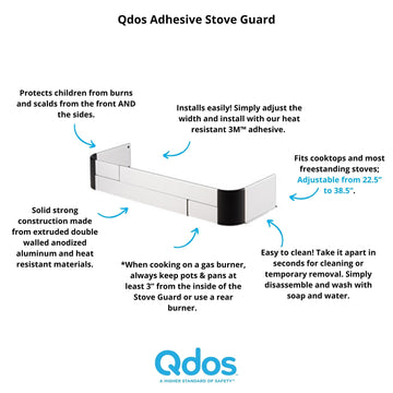 Qdos Safety Adhesive Aluminum Stove Guard - Complements Modern Kitchen Designs - Fits Cooktops & Most Freestanding Stoves - Prot
