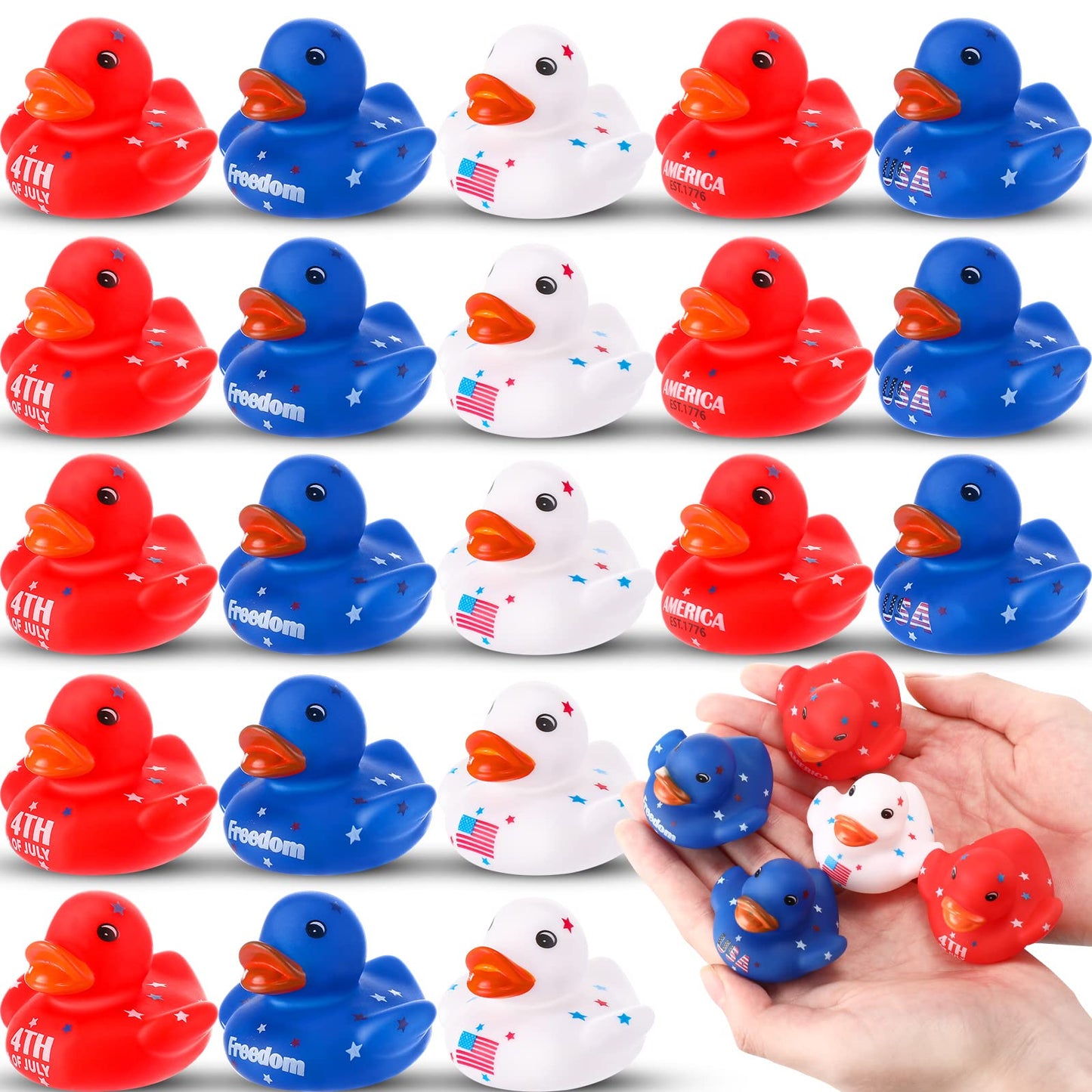 Sratte 50 Pcs Patriotic Rubber Ducks 2 Blue Red White Mini Ducks in Bulk for USA 4th of July Memorial Day Independence Day Par