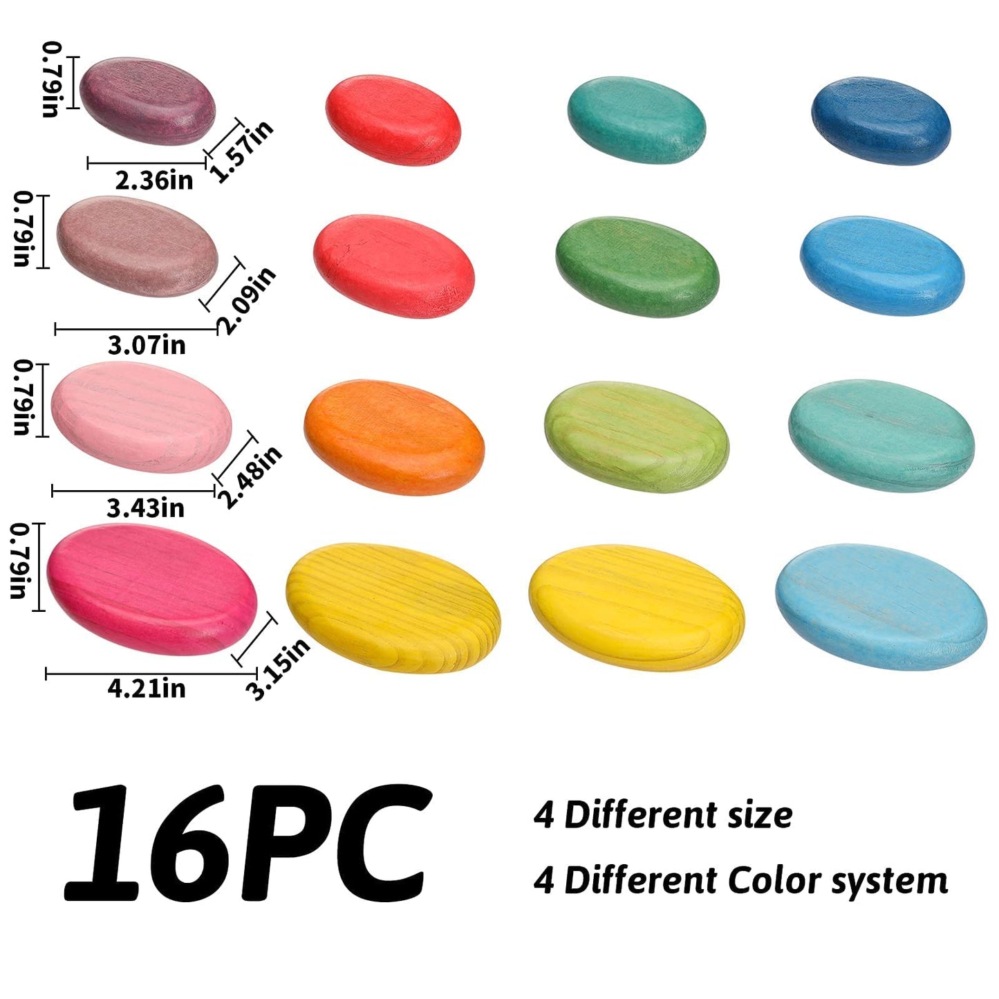 OESSUF 16pcs Extra-Large Wooden Stacking Rocks - Safe Montessori Toys for 1-3 Year Old, Waldorf Wooden Blocks for Toddlers 1-3,