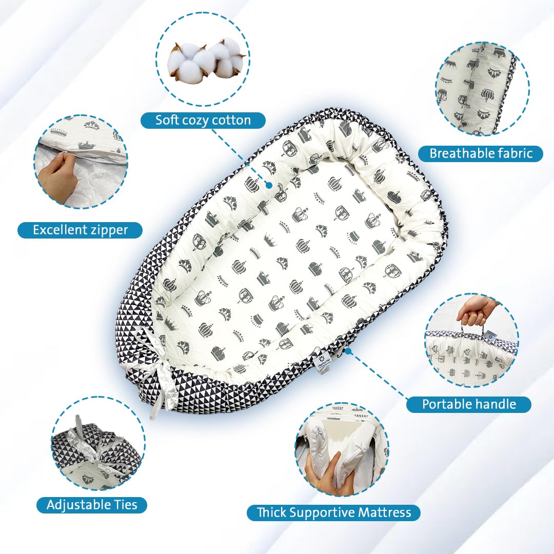 Baby Lounger - Portable, Adjustable Baby Nest For 0-24 Months, Soft, Cozy & Breathable Infant Floor Seat, 100% Cotton Newborn Es