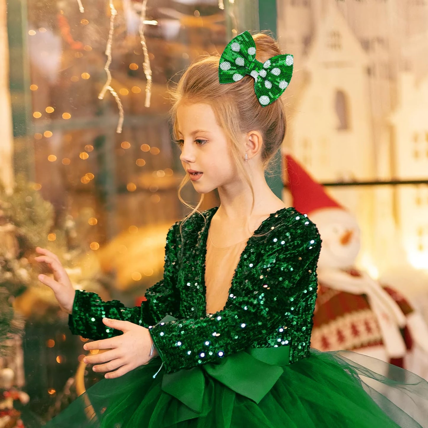 Lanmerry Hair Clip - St. Patrick'S Day Sequins Bow, Green Dot, Alligator, For Girls Costume Hair Accessories, 1 Count