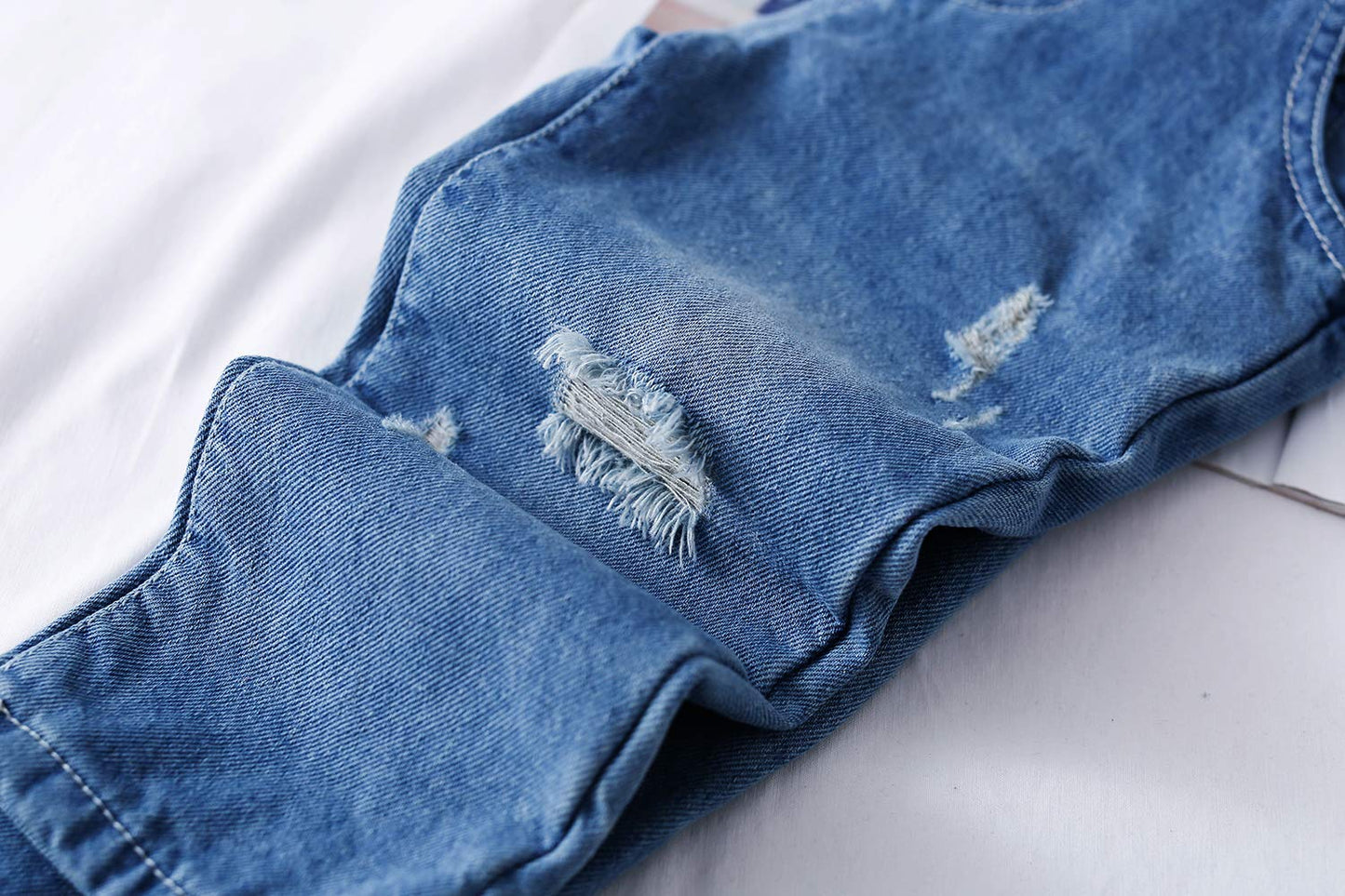 Kidscool Space Baby Boy Girl Jean Overalls,Toddler Ripped Denim Cute Workwear,Light Blue,6-12 Months