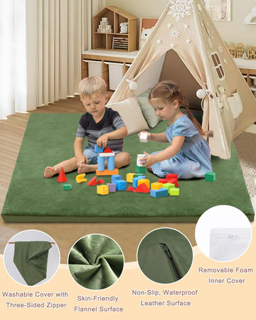 Separo Baby Play Mat For Floor,1.3' Thick Foam 50X50 Play Crawling Mat With Removable Washable Cover,Non Slip Soft Velvet Nurse