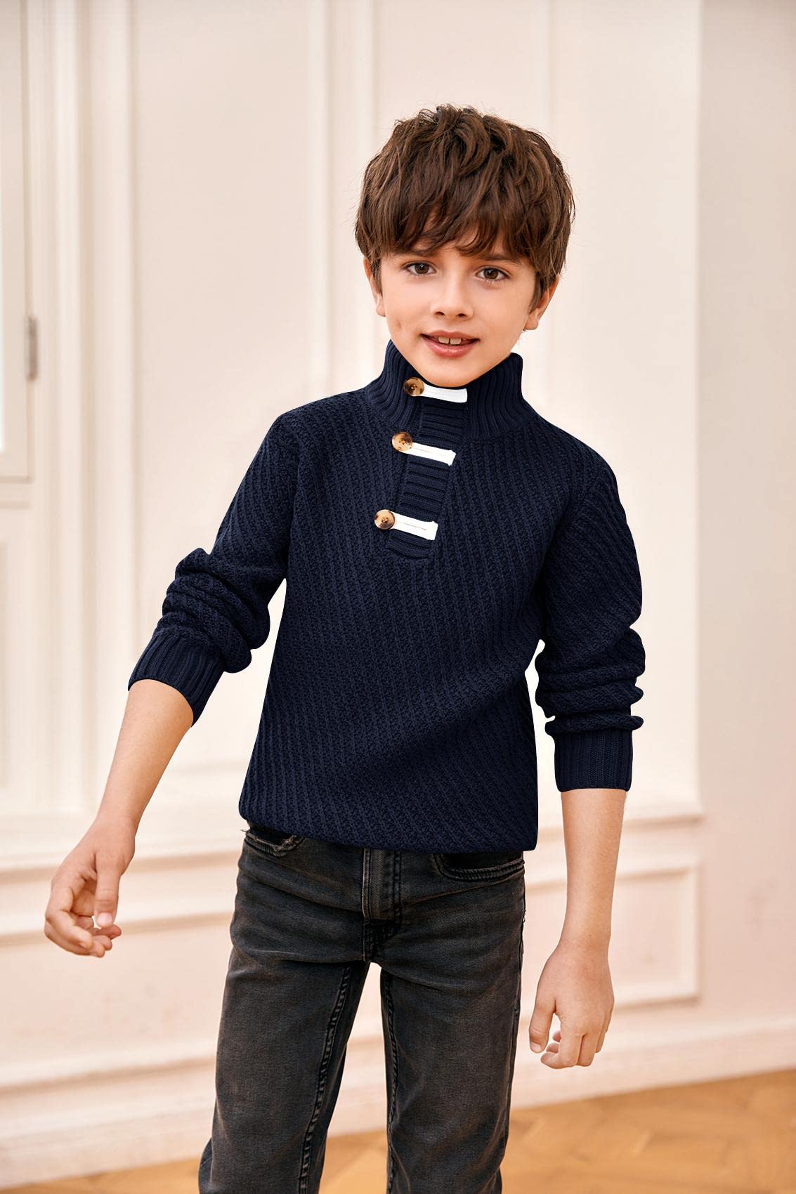 Makkrom Toddler Sweater Baby Boy Girl Turtleneck Cable Knit Sweaters Long Sleeve Christmas Outwear Spring Fall Winter Navy