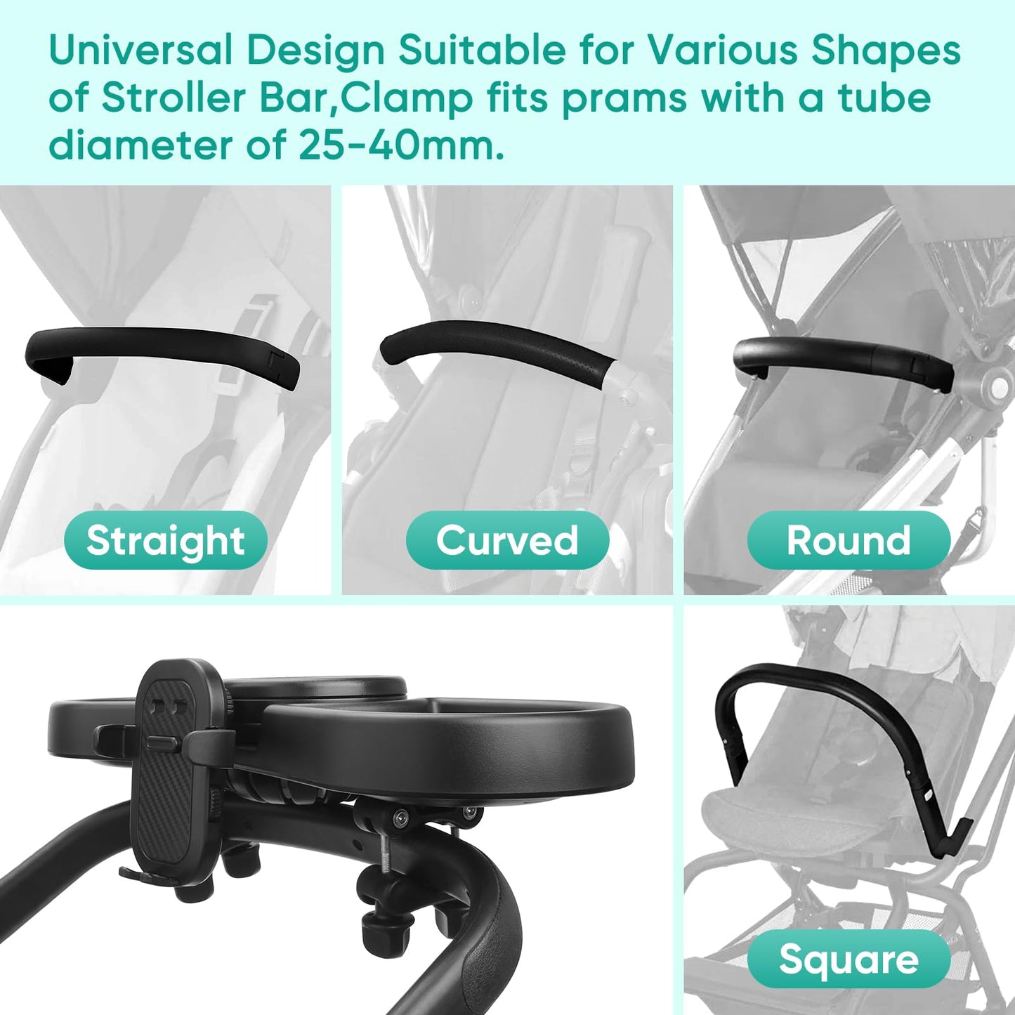 Universal Stroller Snack Tray, 4 In 1 Stroller Tray Attachment With Cups Phone Holder For Baby Toddler Stroller, 360 Rotation Un