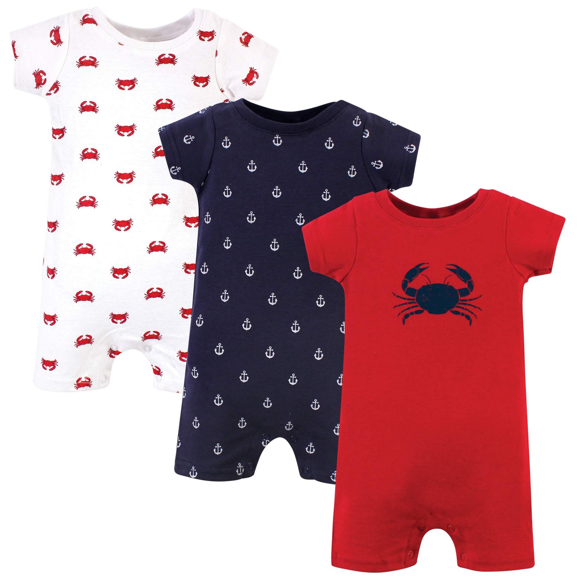 Hudson Baby Unisex Cotton Rompers, Crab, 6-9 Months