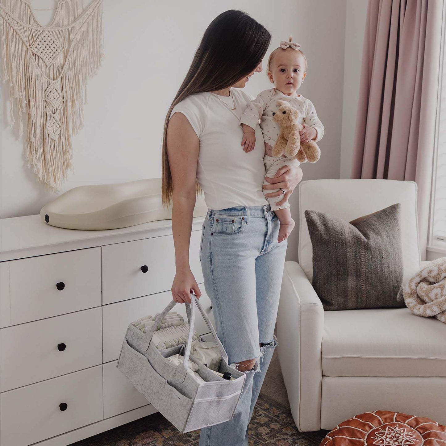 PUTSKA Baby Diaper Caddy Organizer Nursery Basket Set Baby Basket Gift Registry Baby Shower List Baby Must Haves Essentials Neut