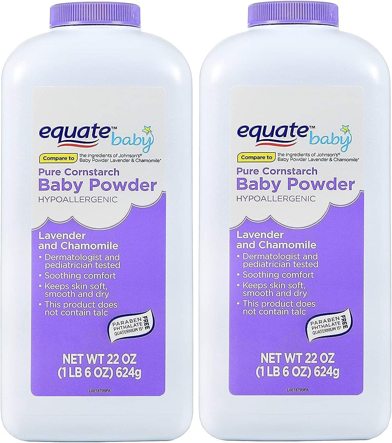 Equate Pure Cornstarch Baby Powder With Lavender And Chamomile 22 Oz, 2-Pack