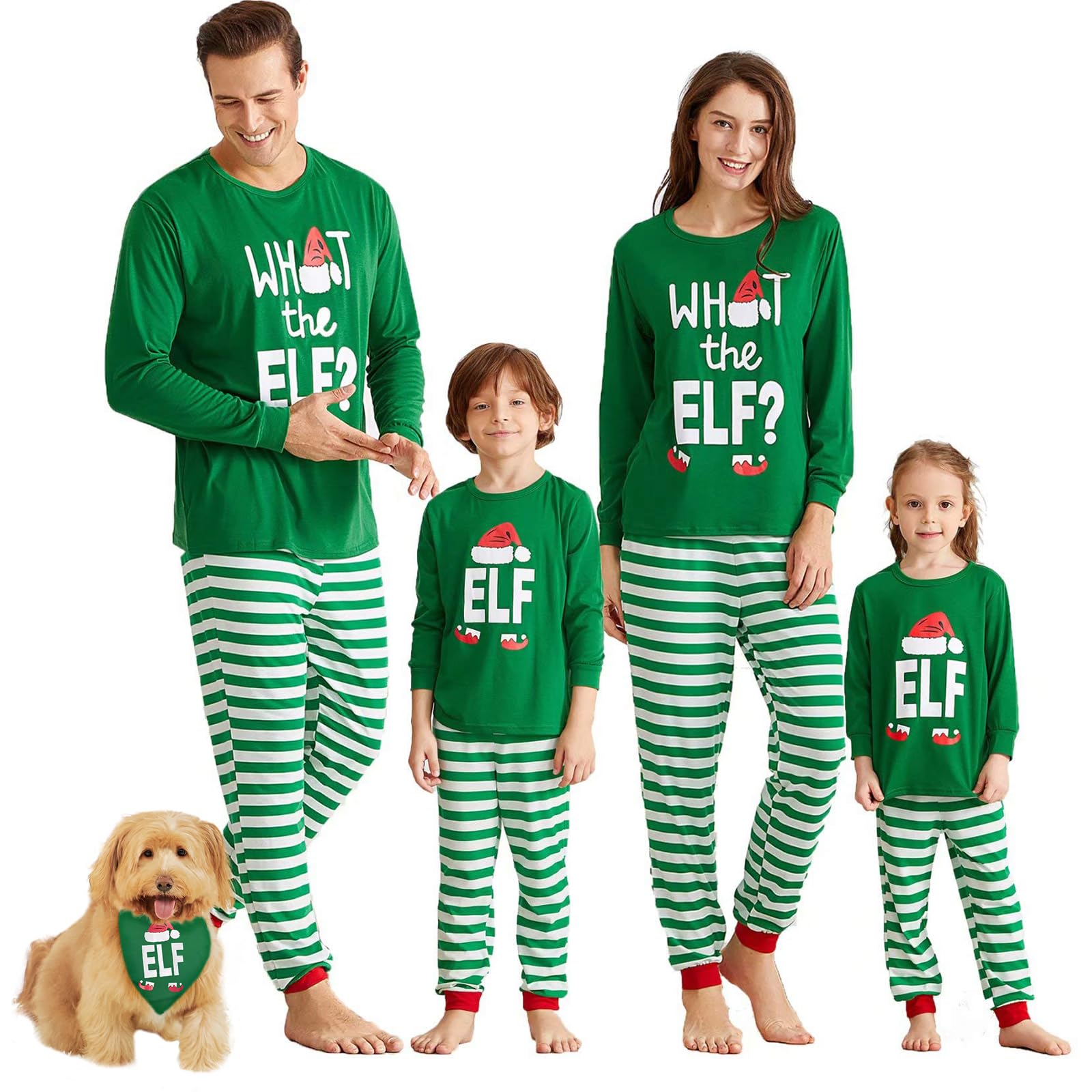 Iffei Matching Family Christmas Pajamas Sets Holiday Pj'S With Elf Printing Long WBBAPB08CDDWFMH