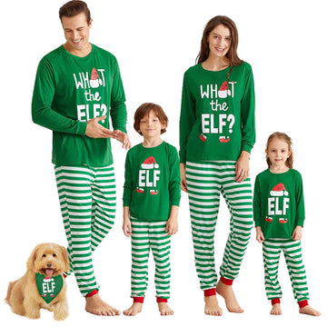 Iffei Matching Family Christmas Pajamas Sets Holiday Pj'S With Elf Printing Long Sleeve Tee And Striped Pants With Pocket 6-7 Ye