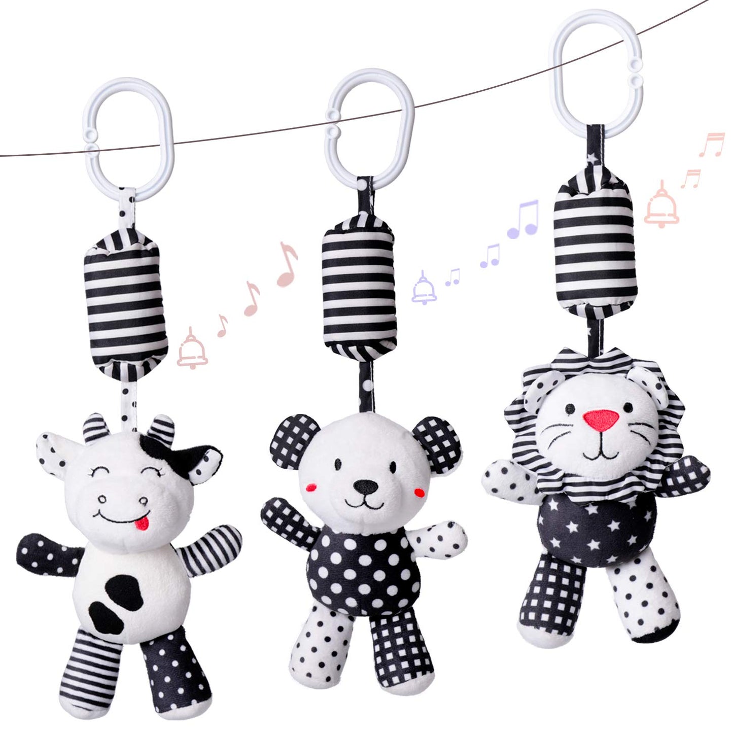 rolimate Baby Toy Cartoon Animal Stuffed Hanging Rattle Toys, Baby Bed Crib Car Seat Travel Stroller Soft Plush Toys with Wind C