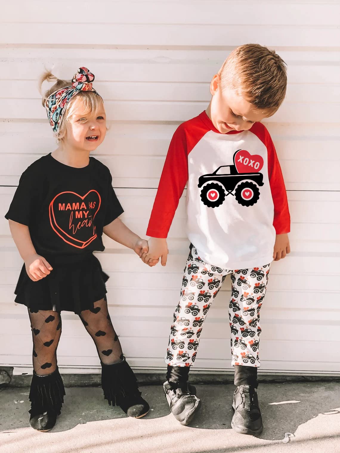 Valentine'S Day Shirt For Boys Girls Monster Truck Heart Tops Toddler Kids Raglan Sleeve T-Shirt 7 Years