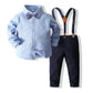 Kimocat Baby Boy Clothes Gentleman Clothing Suit For Newborn Baby Bow Tie Shirt + Suspender Trousers (Blue 1, 2-3T)
