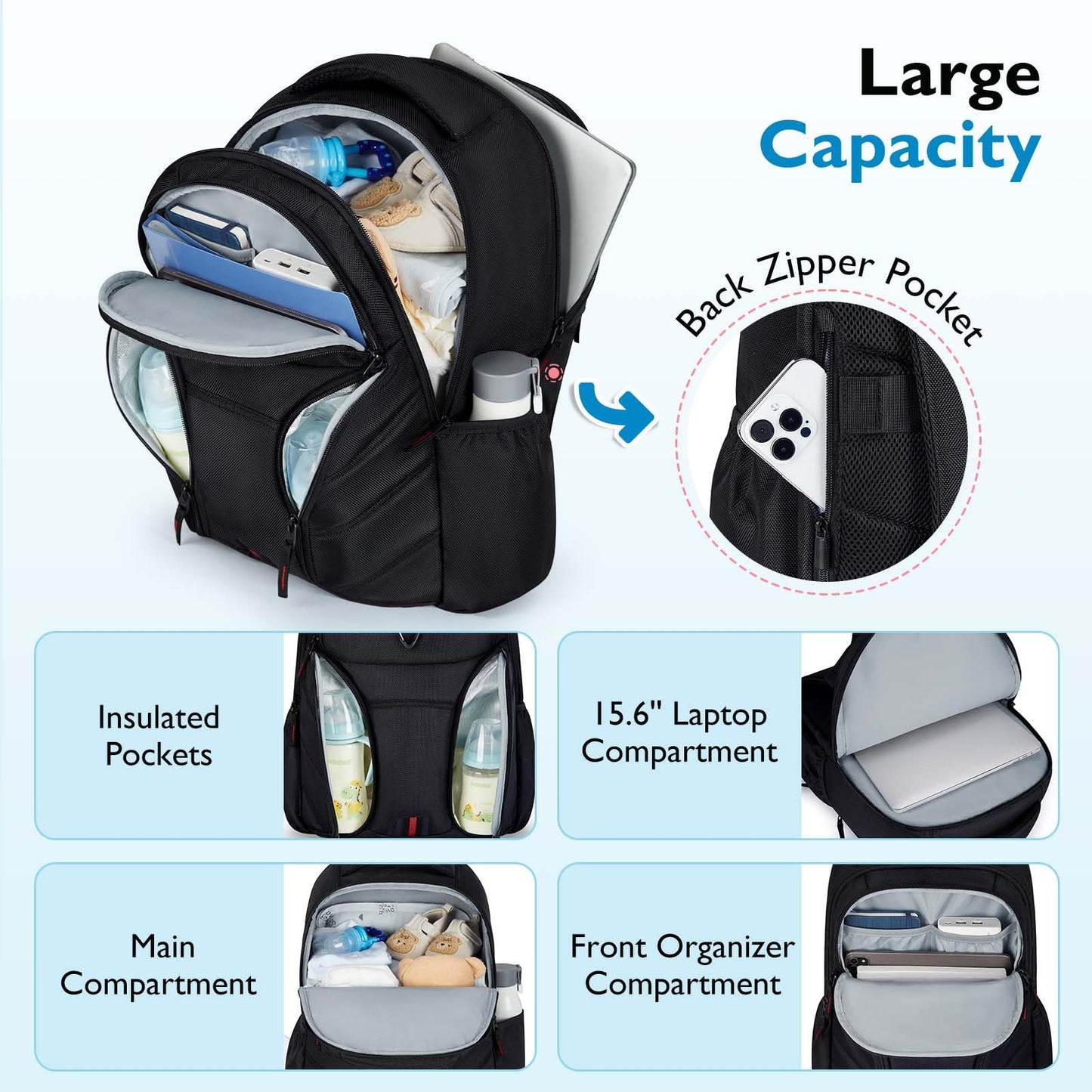 Mommore Dad Diaper Bag, Large Laptop Backpack With Insulated Pockets, 1680D Heavy Duty Water Resistant Men Diaper Bag Travel Wor