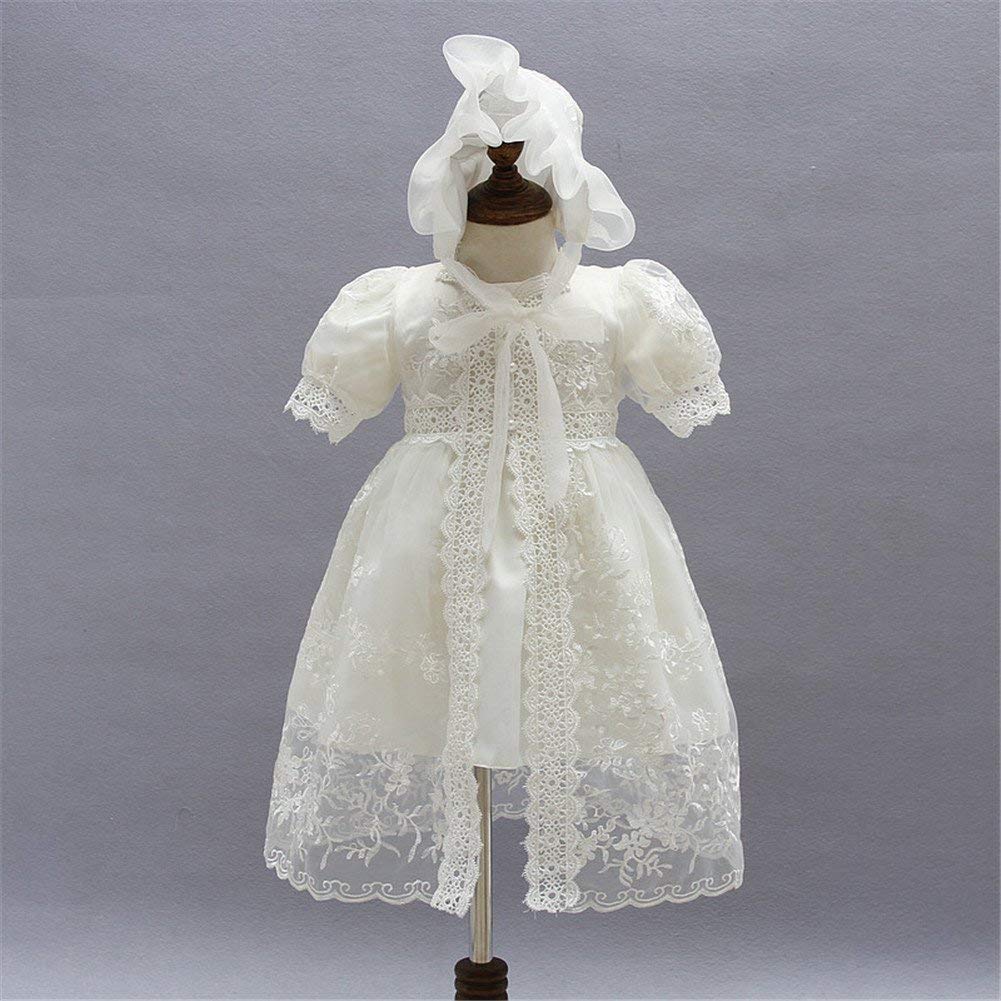 Coozy Baby Girl Christening Baptism Gowns Toddler Princess Wedding Special Occasion Dress 3Pcs Outfits (Ivory, 6M/6-12Months)