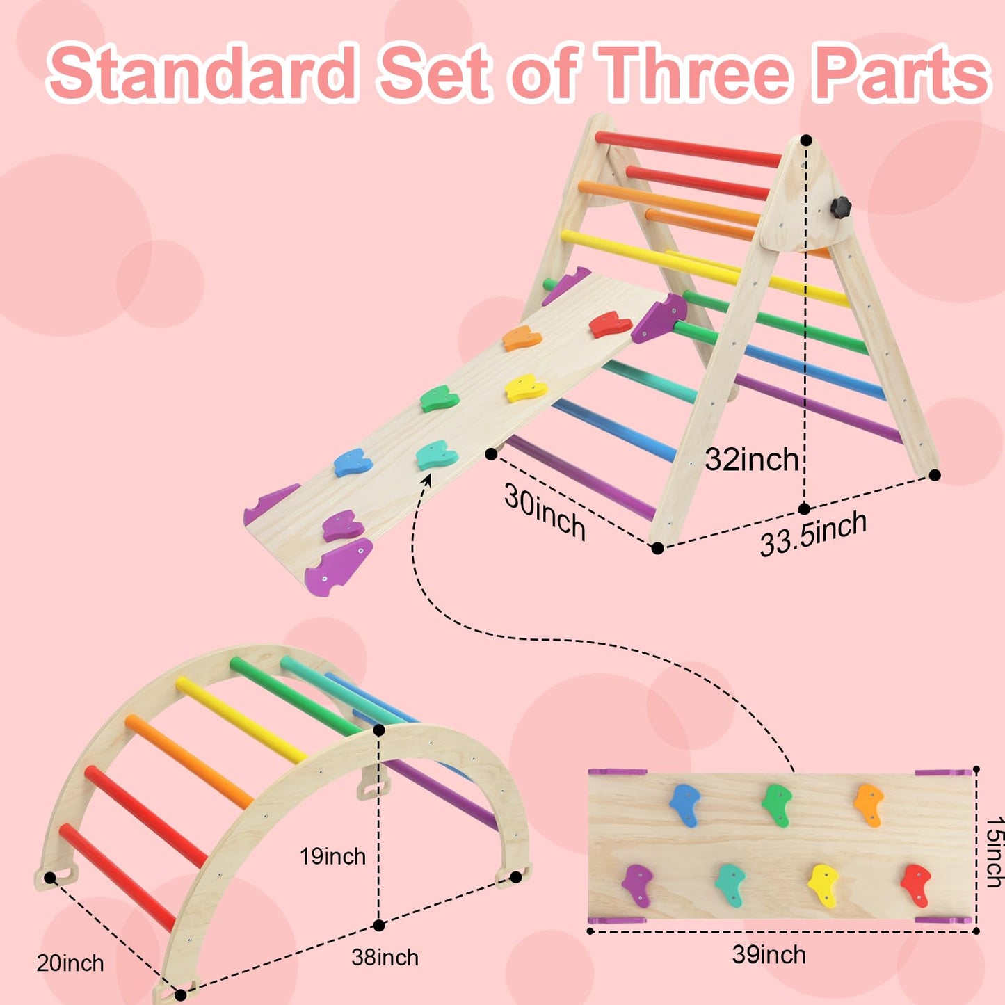 Edostory 5 In 1 Pikler Triangle Set, Indoor Playground And Gym For Kids, Foldable Wooden Montessori Climbing Set Triangle Ladder