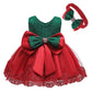Little Girls Christmas Embroidery Lace Dresses Infant Easter Halloween Wedding Formal Event Dress(Red Green,120) 5-6 Years