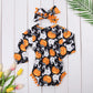 Bulingna Cute Infant Newborn Baby Girl Long Sleeve Pumpkin Bodysuit Pompom Romper Halloween Outfit With Headband (Black, 12-24 M