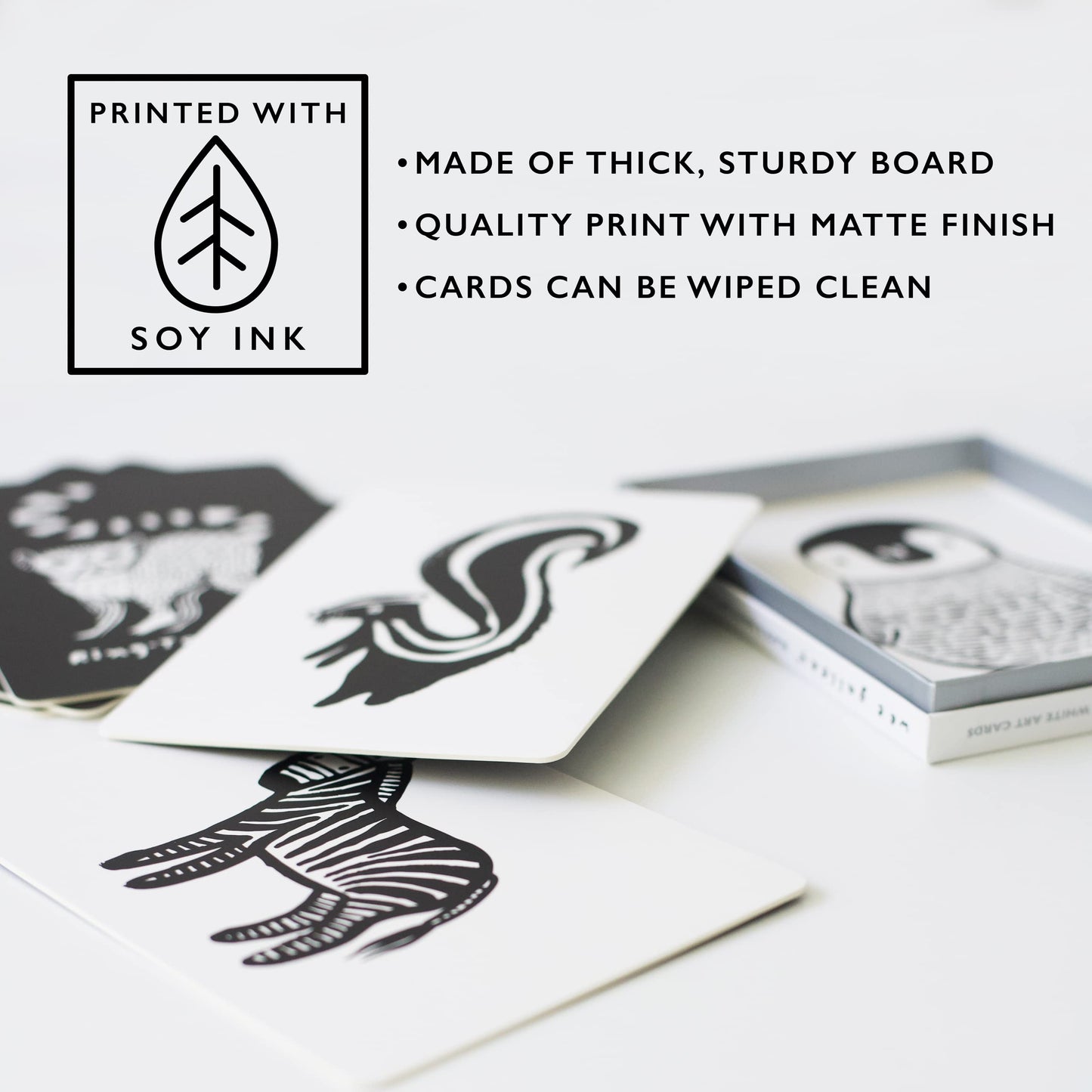 Wee Gallery Black and White Art Flash Cards for Babies, High Contrast Educational Animal Picture Cards, Baby Visual Stimulation,